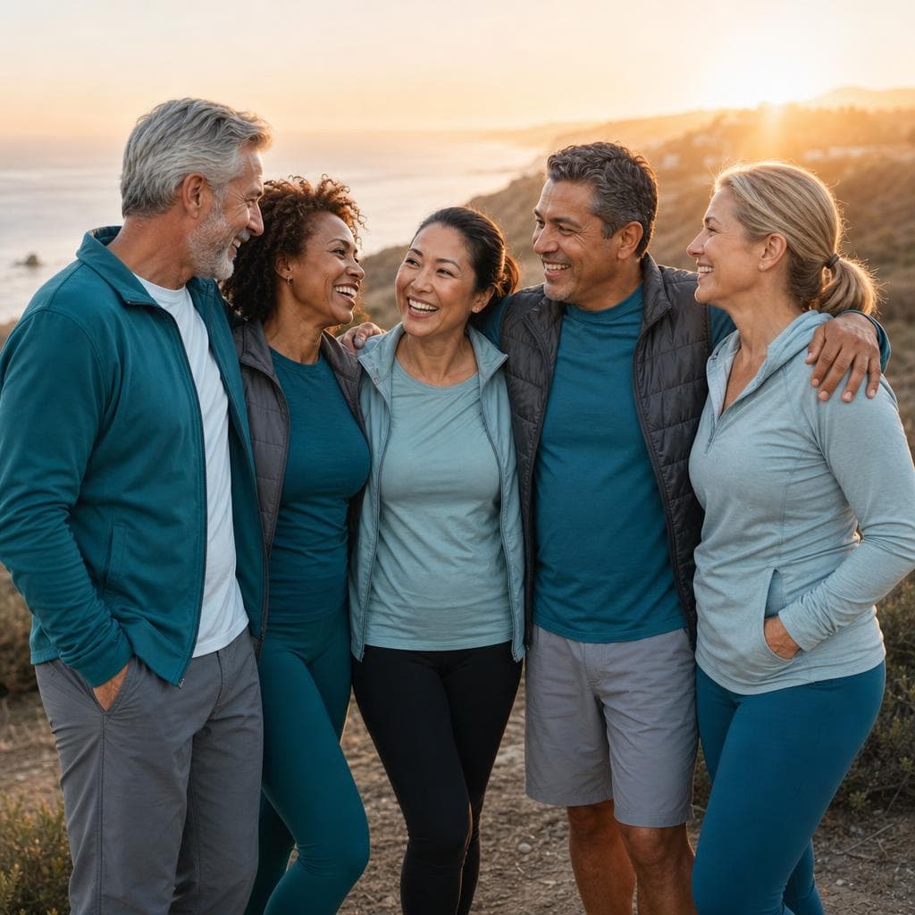 A diverse group of Black, Asian, Latino, and white friends smiling together