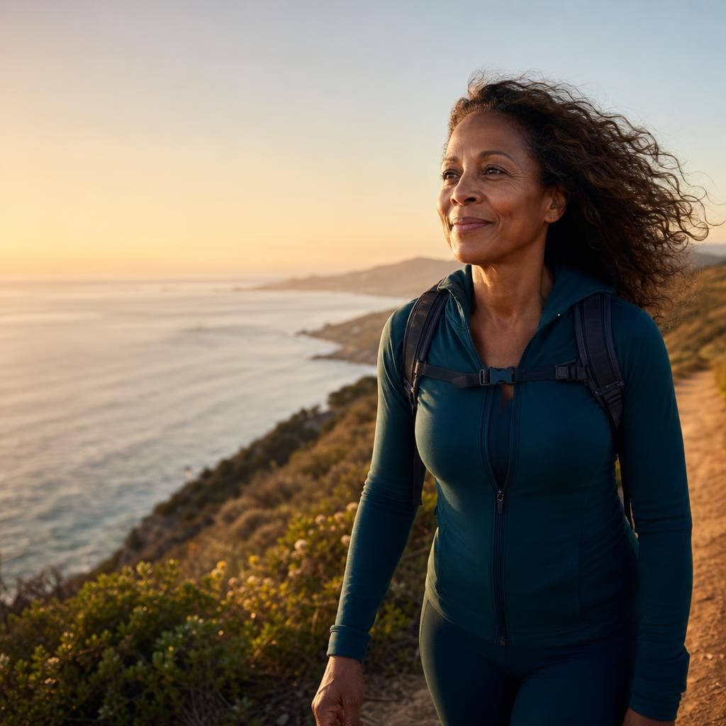 Woman enjoying an active coastal morning
