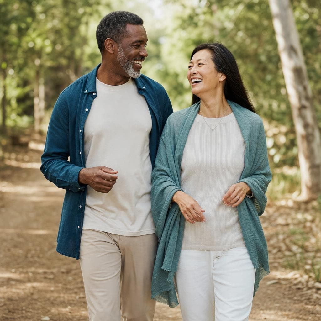Couple walking and smiling together