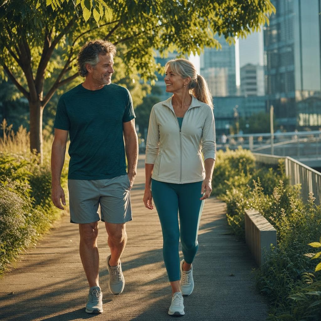 Couple walking together outdoors