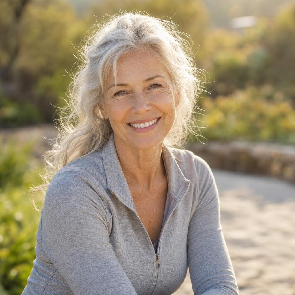 Woman in her sixties smiling outdoors