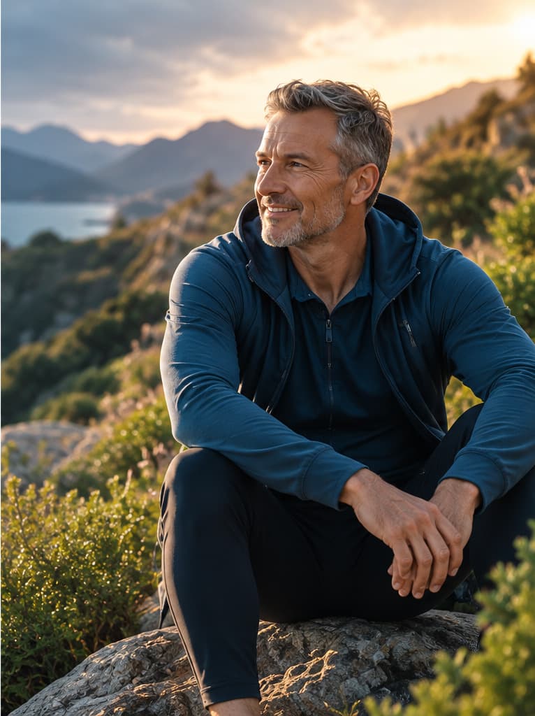 Man seated on a rocky coastal overlook